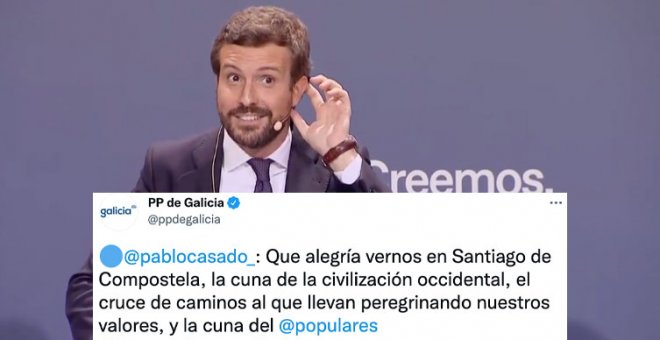 Venirse arriba nivel Pablo Casado: dice que Santiago de Compostela es la "cuna de la civilización occidental"