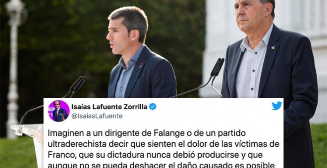 El tuit de Isaías Lafuente que imagina a un dirigente de Falange diciendo que siente el dolor de las víctimas de Franco: "Sigan imaginando"