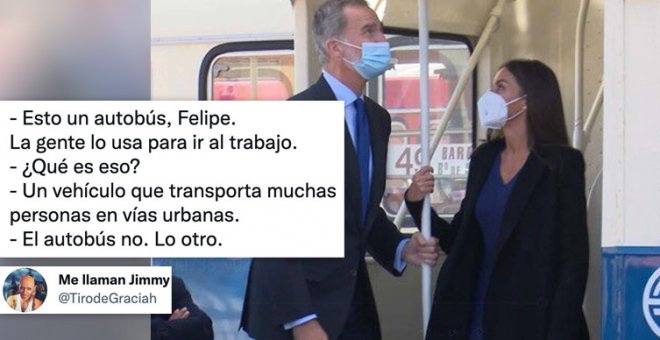 Felipe VI se sube a un autobús y revoluciona a los tuiteros: "Haya calma, que no lo han pillado para ir a trabajar"