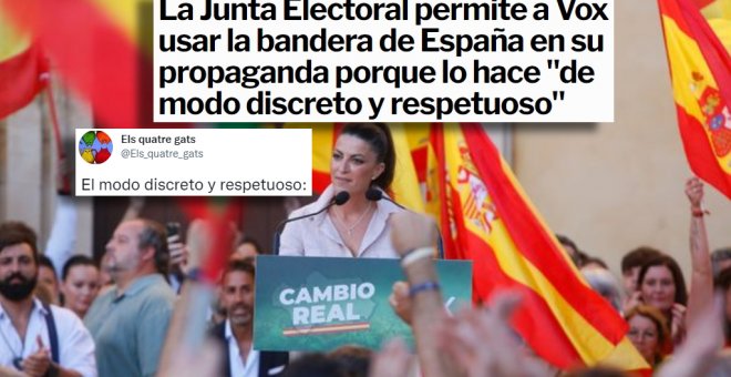 La Junta Electoral permite a Vox usar la bandera de España por hacerlo "de modo discreto" y los tuiteros estallan: "¿Me estás vacilando?"