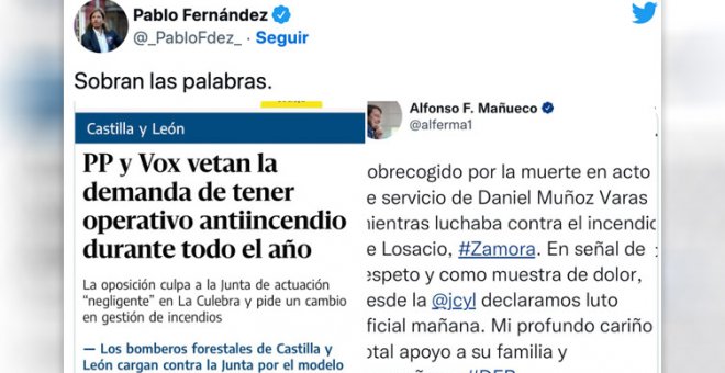 Pablo Fernández responde con una noticia a las condolencias de Mañueco por el brigadista muerto en Zamora: "Sobran las palabras"