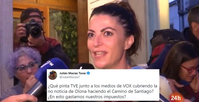 El micrófono de TVE aparece "cubriendo la no noticia de Olona haciendo el Camino de Santiago" y provoca la indignación tuitera