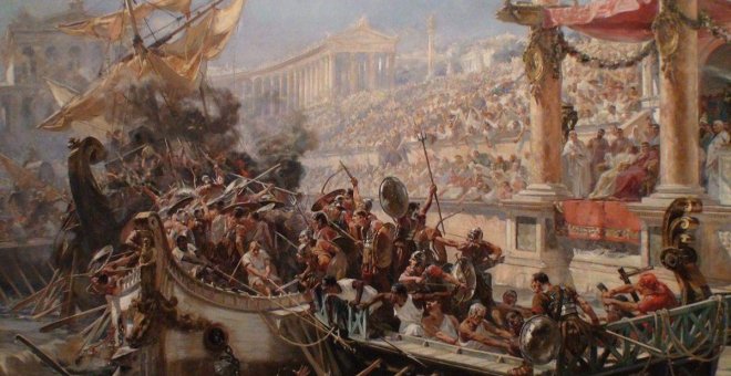 Las trirremes y los quinquerremes de la marina en la antigua Roma