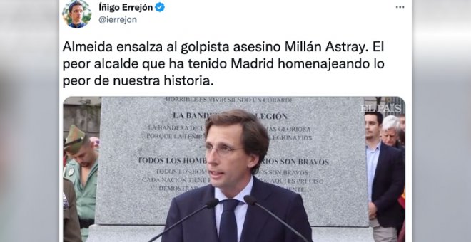 Los tuiteros alucinan con la reivindicación de Almeida del general golpista Millán-Astray: "Le ha faltado gritar un '¡muera la inteligencia!'"