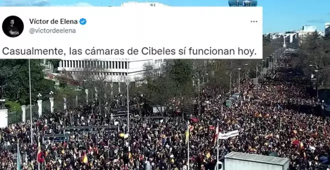 Un periodista denuncia que las cámaras que Almeida apagó para la protesta por la sanidad "casualmente" sí funcionan para la manifestación contra Sánchez
