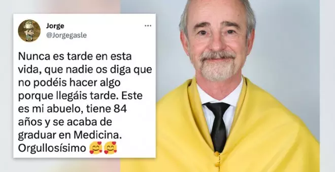 El entrañable mensaje de un nieto a su abuelo tras licenciarse en Medicina con 84 años