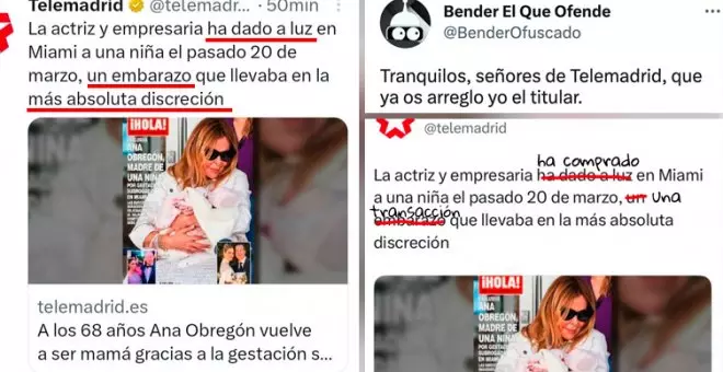 El esperpéntico tuit sobre Ana Obregón que Telemadrid ha tenido que borrar: "TeleAyuso blanqueando la compra de bebés. Te tienes que reír"