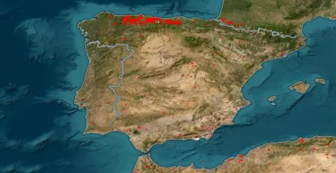 Mapa de los incendios en Asturias