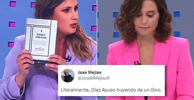 El regalo de Alejandra Jacinto que la presidenta madrileña ha rechazado en el debate de Telemadrid: "Ayuso huyendo de un libro"