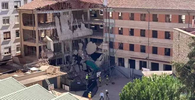 Muere un trabajador por el derrumbe de la fachada de un colegio en Logroño
