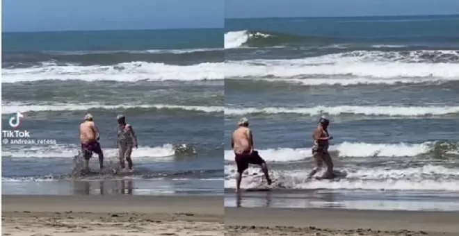 "Parejas que mantienen su promesa de 'hasta que la muerte los separe'": el vídeo de dos personas mayores en el mar que enternece a los tuiteros