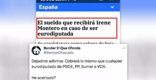 El grotesco artículo de 'La Razón' sobre lo que Irene Montero cobraría de eurodiputada: "Los demás van gratis"