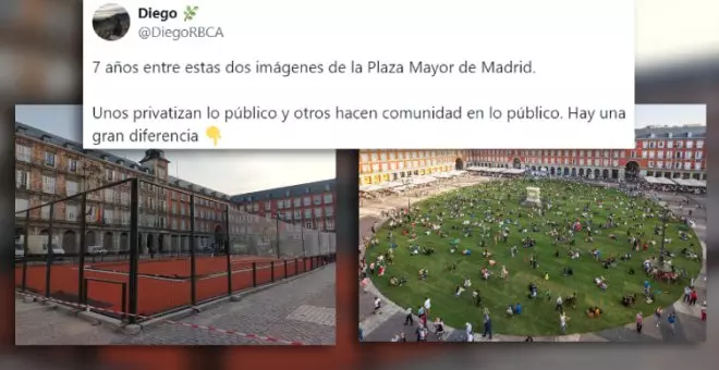 La inevitable comparativa con la pista de tenis en la Plaza Mayor de Madrid: "Unos privatizan lo público y otros hacen comunidad en lo público"