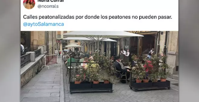 "Peatonalizar en España es hostelerizar": la grotesca imagen de una calle de Salamanca bloqueada por una terraza
