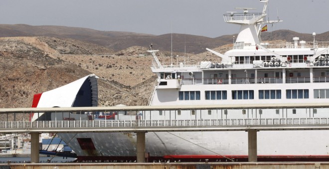 El Ferry que hacia la ruta Melilla - Almería en el que ayer murió un inmigrante irregular cuando viajaba en el interior de una maleta