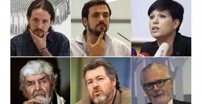 Pablo Iglesias, Alberto Garzón, Beatriz Talegón, Xosé Manuel Beiras, López de Uralde y Baltasar Garzón