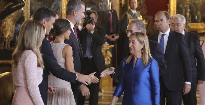Imagen del momento del lapsus de Pedro Sánchez en el Palacio Real. EP