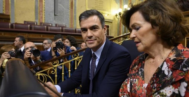 Pedro Sánchez y Carmen Calvo en la sesión de control al gobierno del pasado 11 de septiembre.