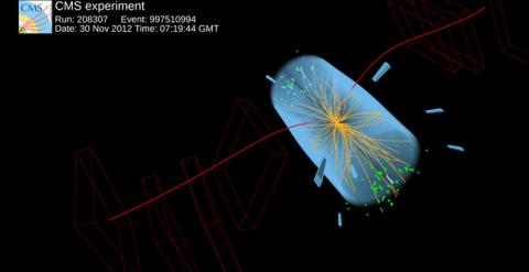 Colisión en el experimento CMS donde se observa la desintegración de mesones B0s en dos muones. / CERN