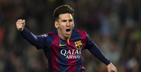 Messi celebra uno de sus goles en la ida de las semifinal de Champions contra el Bayern. /EFE