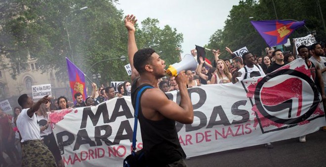 Un instante de la marcha antifascista de Madrid.- EFE