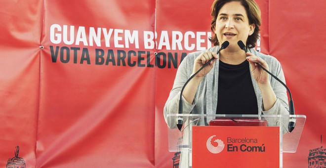 La alcaldesa de Barcelona, Ada Colau, durante la campaña de las municipales.-BCOMÚ