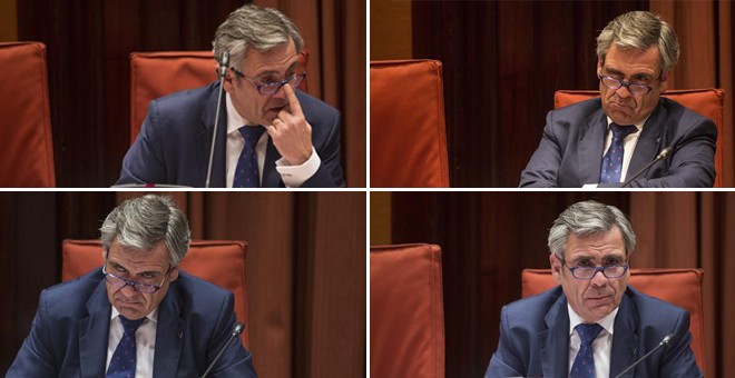 Imágenes del jefe de la Oficina Antifraude de Catalunya, Daniel de Alfonso, durante su comparecencia en el Parlament. EFE/Quique García