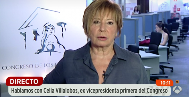 La exvicepresidenta del Congreso de los Diputados y diputada del PP, Celia Villalobos, durante una entrevista en el programa Espejo Público.