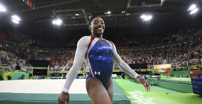 Simone Biles tras terminar el concurso completo. /REUTERS