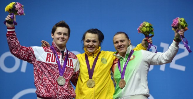 La kazaja Svetlana Podobedova, la rusa Natalya Zabolotnaya y la bielorrusa Irina Kulesha. Las tres se doparon en Londres 2012.