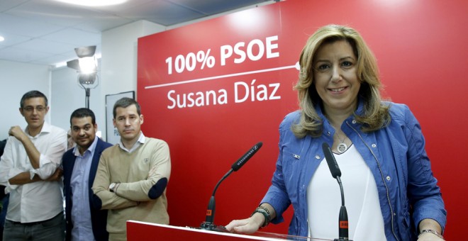 La presidenta de Andalucía y candidata a la Secretaría General del PSOE, Susana Díaz, durante la presentación del documento 'Propuestas para el debate en el 30 Congreso Federal', que recoge su proyecto político para el partido. EFE/Chema Moya