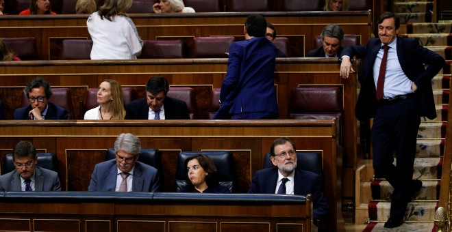 El Partido Popular escucha durante el discurso de Pablo Iglesias en la moción de censura. REUTERS/Juan Medina.