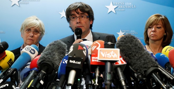 El expresident catalán, Carles Puigdemont, en su comparecencia en el Press Club Brussels Europe, en la capital belga. REUTERS/Yves Herman