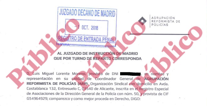 Encabezado de la denuncia presentada este lunes por la Agrupación Reformista de Policías contra la concesión de medallas rojas en presuntos delitos de prevaricación y malversación.