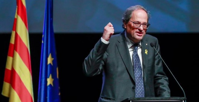 El president català, Quim Torra, durant la presentació del Consell per la República a Brussel·les.  EFE/EPA/STEPHANIE LECOCQ