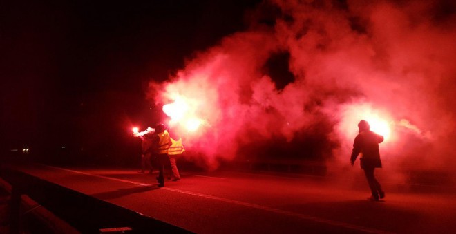 Un dels talls de carretera previs a l'inici al judici del Procés. CDR