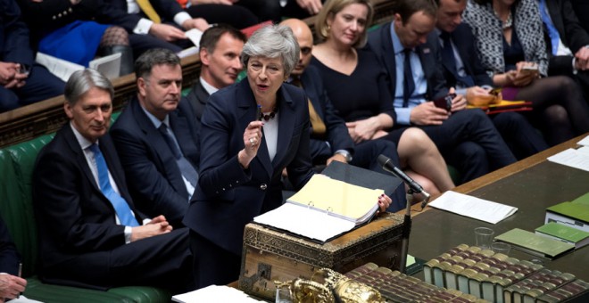 May, durante el debate en el Parlamento británico este miércoles. REUTERS