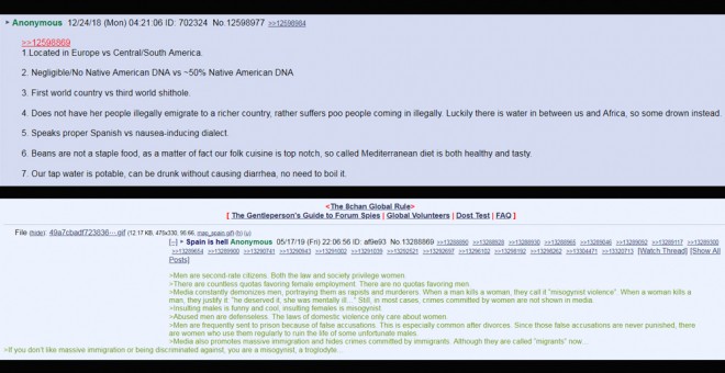 Captura de pantalla de mensajes publicados en 8ch.net. PÚBLICO.