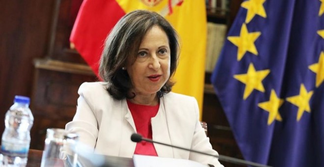 La ministra de Defensa en funciones, Margarita Robles, durante la recepción a los Jefes de las misiones internacionales en las que participa España.Jesús Hellín - Europa Press