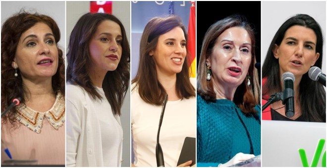 María Jesús Montero (PSOE), Inés Arrimadas (Ciudadanos), Irene Montero (Unidas Podemos), Ana Pastor (PP) y Rocío Monasterio (Vox)./ EFE