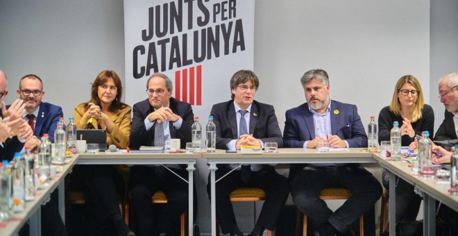 Una imatge de la reunió a Brussel·les de JxCat. JUNTS PER CATALUNYA