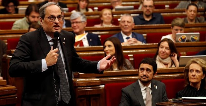 Torra durant la sessió de control d'aquest dimecres. EFE / TONI ALBIR