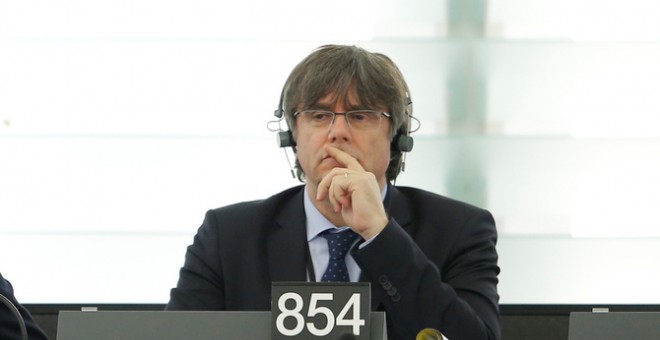 Carles Puigdemont durant la seva primera sessió al Parlament Europeu com a eurodiputat. CCMA