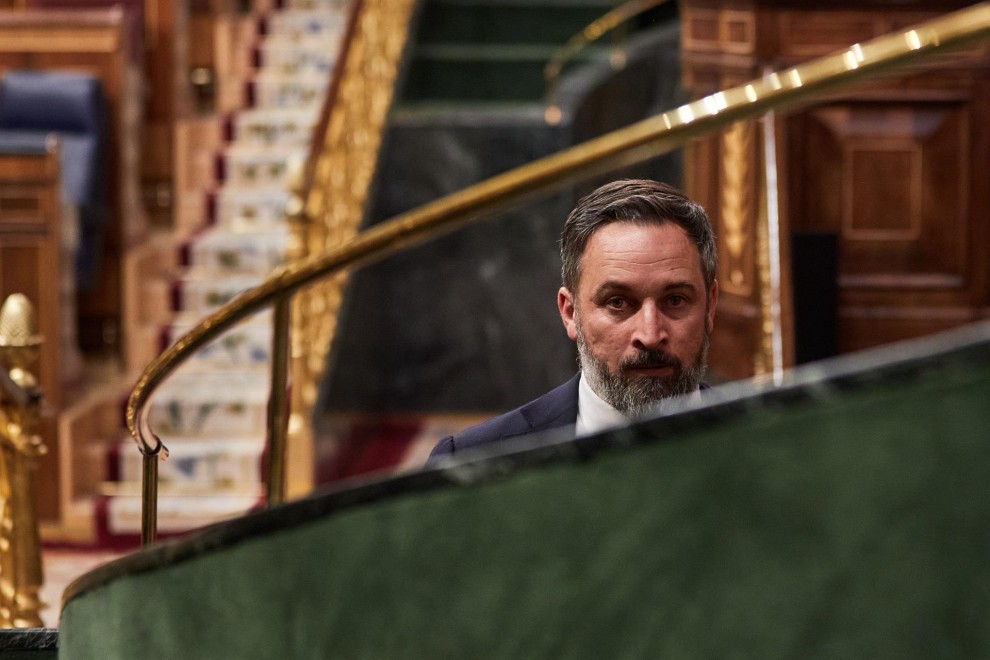 El líder de Vox, Santiago Abascal, durante la sesión plenaria del Congreso de los Diputados celebrada este martes en Madrid