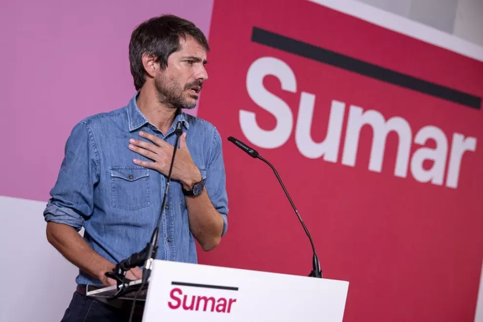 MADRID, 11/09/2023.- El portavoz de Sumar, Ernest Urtasun, ofrece una rueda de prensa este lunes en Madrid. EFE/ Daniel González