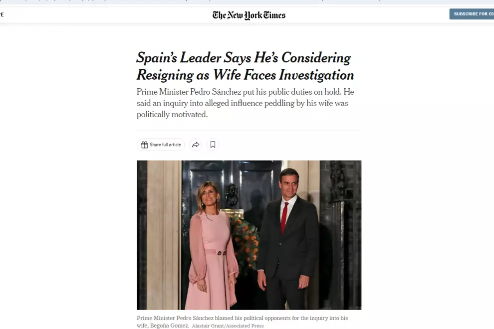 25/04/2024 Noticia publicada este miércoles en el 'New York Times'.