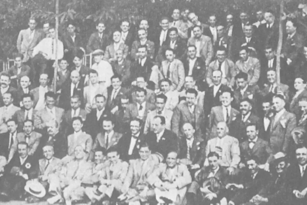 Asistentes en el Día de Galicia de 1931. En la segunda fila Lustres Rivas, Fernández Mato y Castelao.