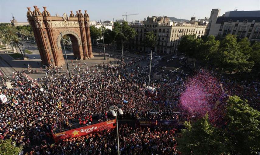 La rua del Barça a su paso por Arc de Triomf y el Passeig de Lluís Companys