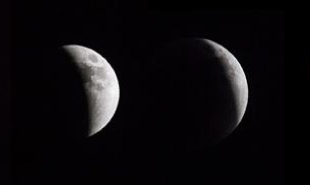 Combo de seis fotografías de un eclipse de total de luna durante el fenómeno natural llamado Superluna hoy, domingo 27 de septiembre del 2015, desde la ciudad de Caracas (VENEZUELA). EFE/MIGUEL GUTIERREZ