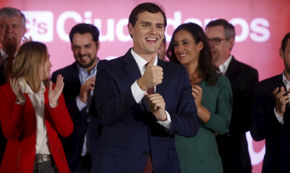 El líder de Ciudadanos en una comparecencia en el Hotel Eurobuilding ante los medios de comunicación./REUTERS